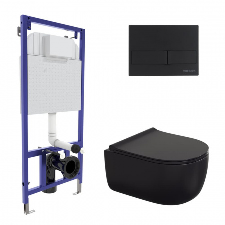 Комплект BERGES: инсталляция NOVUM, кнопка L5, унитаз EGO Black  Rimless, сидение дюропласт Toma Black Slim SO
