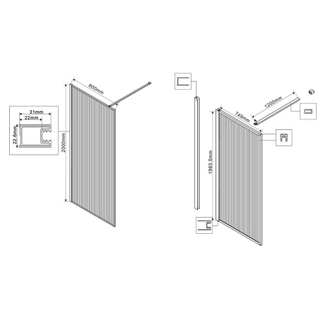 Душевая перегородка Vincea Walk-In VSW-1HP800FLBG, 800*2000, брашированное золото, стекло рифленое