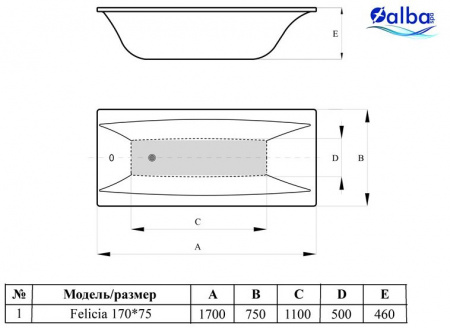 Акриловая ванна Alba Spa Felicia 170х75
