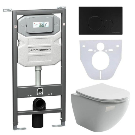 Сет 4 в 1: Инсталляция с кнопкой+унитаз+шумоизоляция Ceramicanova, CN4002_1001B_1000
