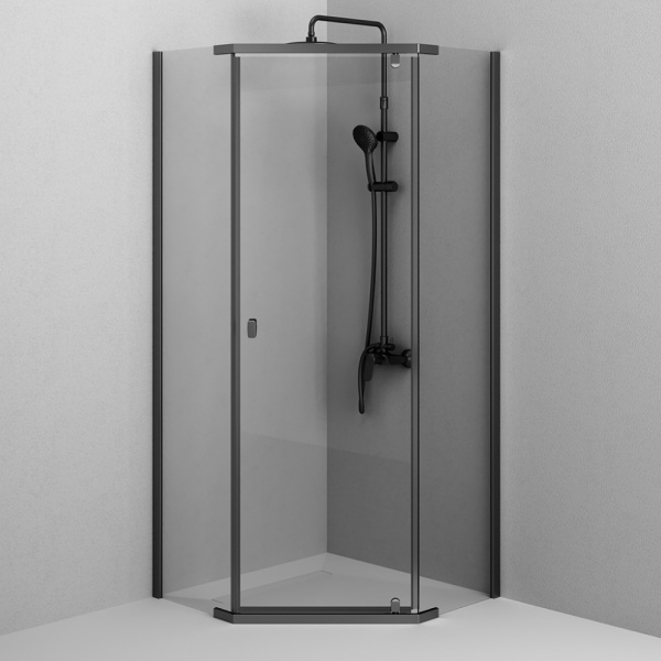 W87G-405-9090-BT Sunny Душевое ограждение AM.PM 5-угольное, распашн дверь 90x90 черный,стекло прозрачное