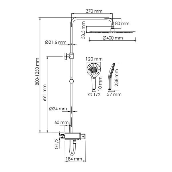 Душевая система WasserKRAFT A113.117.101.CH Thermo с термостатическим смесителем