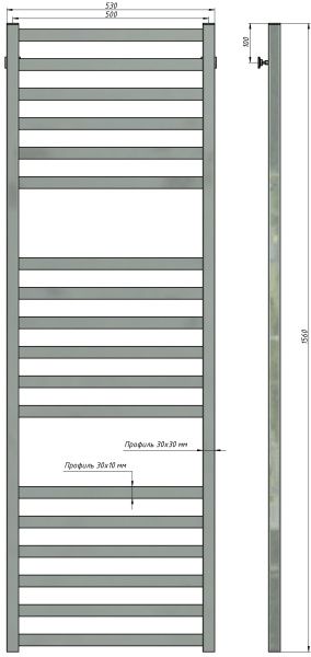 Полотенцесушитель водяной Stinox Prestige Luxe 500x1600, нижнее подключение, хром, 1/2" ВР (внутренняя резьба), 18 перекладин