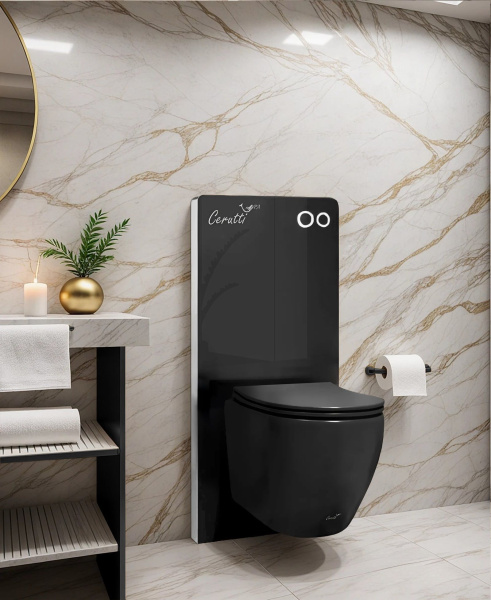 Модуль - инсталляция G111B из черного стекла Ceruttispa, приставная, для подвесных унитазов