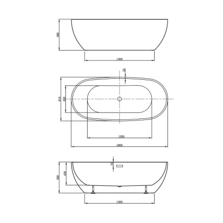 Ванна акриловая Vincea VBT-408-1800, 1800*815*580, цвет белый, щелевой перелив