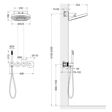 Встраиваемая душевая система с термостатом TIMO Saona SX-2329/17SM, матовое золото