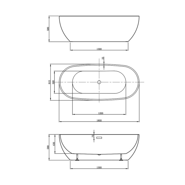 Ванна акриловая Vincea VBT-408-1800, 1800*815*580, цвет белый, щелевой перелив