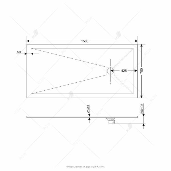 Душевой поддон прямоугольный RGW ST-G 16152715-02 70х150х2.5 см