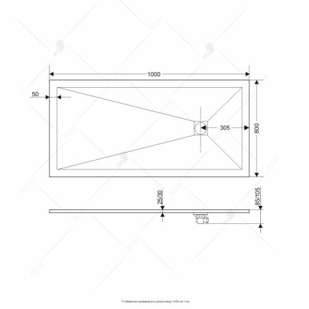 Душевой поддон прямоугольный RGW ST-Co Бетон 16152810-10 80х100х2.5 см