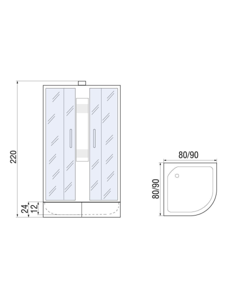 Душевая кабина River NARA LIGHT Б/К XL 90/24 MT 900х900х2200мм