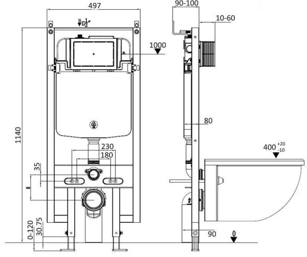 Унитаз с инсталляцией WeltWasser AMBERG 497 ST + BAARBACH 004 GL-WT + AMBERG RD-BL