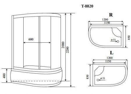 Душевая кабина Timo Comfort T-8820R Fabric Glass  120*85*220+турецкая баня хамам