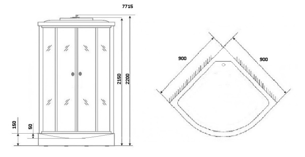 Душевая кабина Niagara Luxe NG-7715W (90x90х215) низкий поддон(15см),дверь раздвижная,стенки серебро