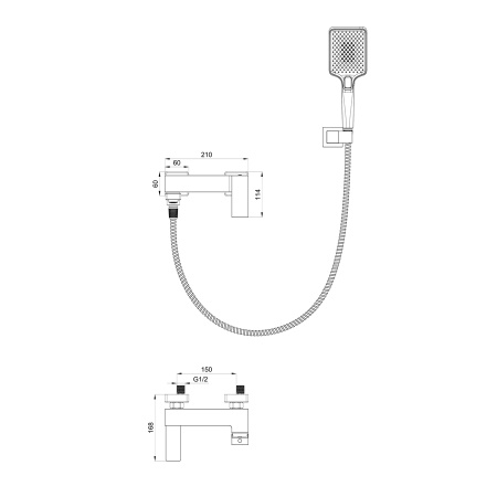 Смеситель для ванны с душем WONZON & WOGHAND, Черный матовый (WW-88639016-MB)