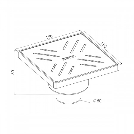 Трап сантехнический Nova Plastik 5036 нержавеющая сталь 15*15, нижний, Ø50