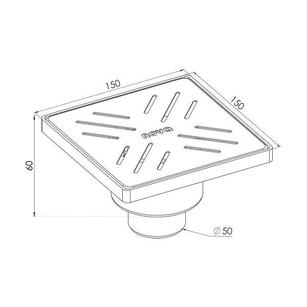 Трап сантехнический Nova Plastik 5036 нержавеющая сталь 15*15, нижний, Ø50