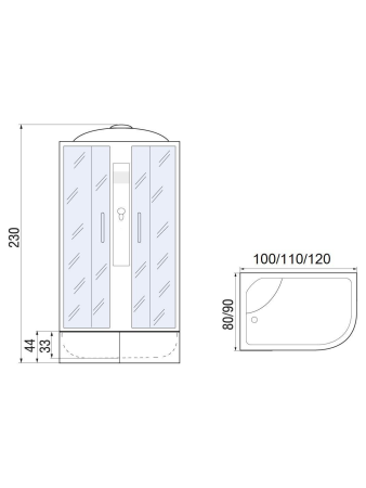 Душевая кабина МОНОМАХ МОНОМАХ XL 100/80/44 МЗ L 1000х800х2300мм