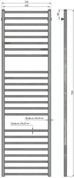 Полотенцесушитель водяной Stinox Quatro Luxe 500x1800, нижнее подключение, хром, 1/2" ВР (внутренняя резьба), 24 перекладины