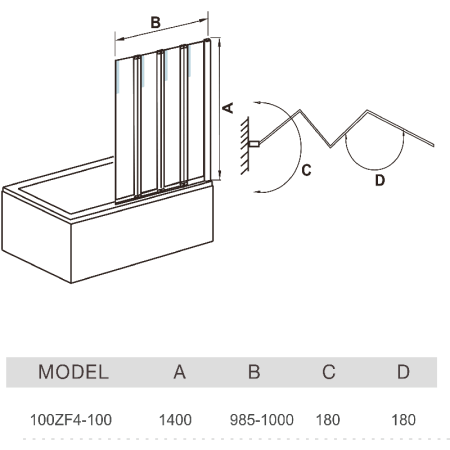 Ограждение на ванну WeltWasser WW100 100ZF4-100 1000х1400 мм