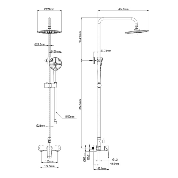 Душевая система WONZON & WOGHAND, Хром (WW-A30103-CR)