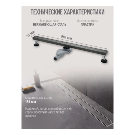 Трап для душа Grocenberg T900 Графит