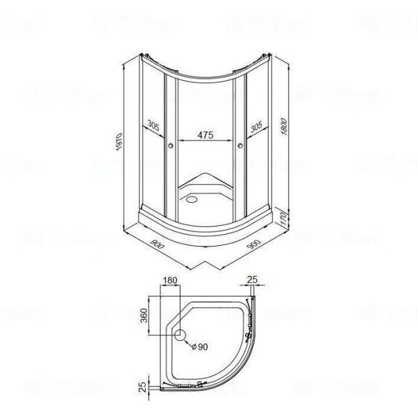 Душевой уголок Triton Хром А1 (прозрачные) 90х90 поддон 17 см