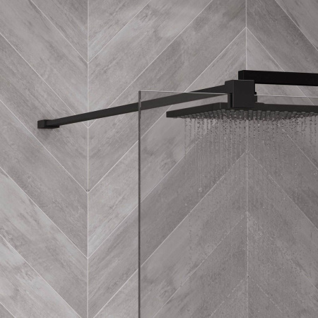 Душевая перегородка, ограждение Reflexion RX20090CBL-14 Walk in 200x90см, прозрачное закаленное стекло 8мм, черный профиль