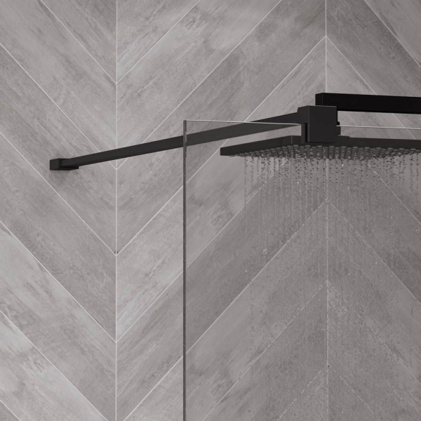 Душевая перегородка, ограждение Reflexion RX20090CBL-14 Walk in 200x90см, прозрачное закаленное стекло 8мм, черный профиль