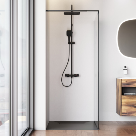 W84WI-90-F1-BTE Душевая перегородка AM.PM Func 90x200, стекло прозр. 8 мм + покрытие, профиль черный