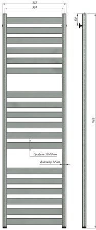 Полотенцесушитель водяной Stinox Napoli Luxe 500x1800, нижнее подключение, хром, 1" НР (наружная резьба), 18 перекладин