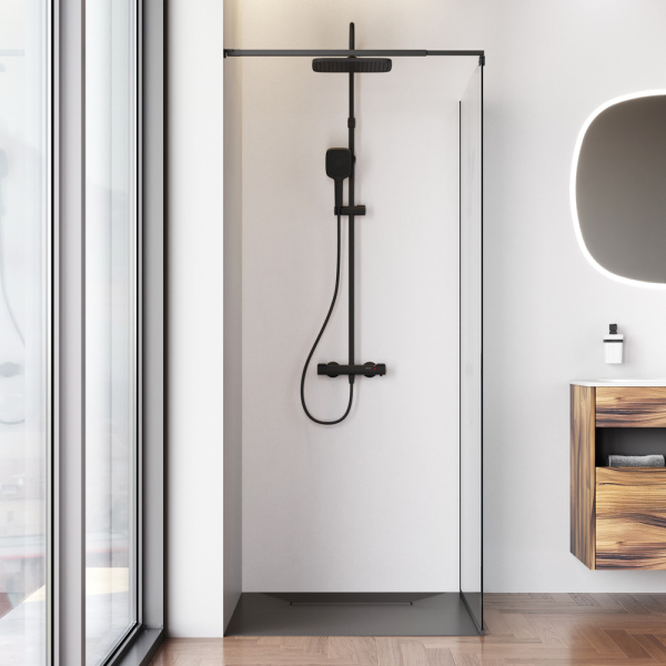 W84WI-90-F1-BTE Душевая перегородка AM.PM Func 90x200, стекло прозр. 8 мм + покрытие, профиль черный