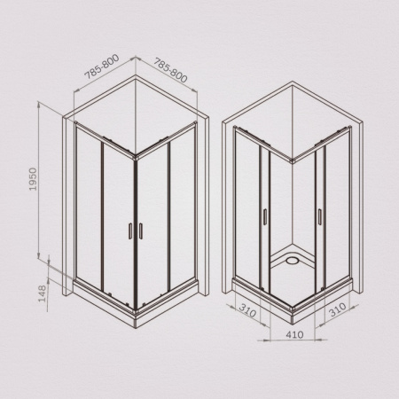 W90G-403-8080-BT Gem Душевое ограждение AM.PM квадратн.,раздвиж.двери 80x80 черный мат.,стекло прозрачное