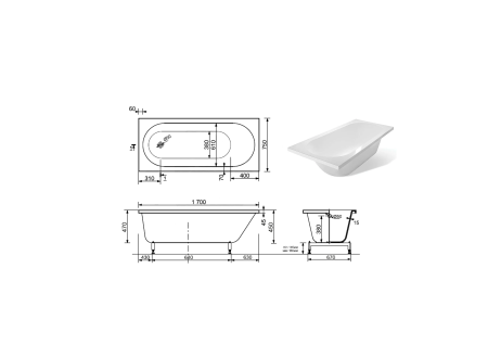 Ванна из литьевого мрамора Taliente Orta OR17075 170х75 пристенная прямоугольная