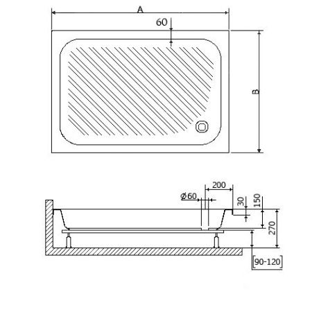 Душевой поддон прямоугольный RGW B/CL-S 16180292-51 90х120х27 см