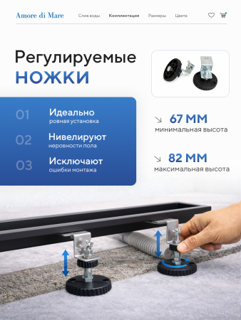 Трап для душа Amore di Mare Verso SD-100B, 1000х70 мм, оборачиваемый под плитку, черный