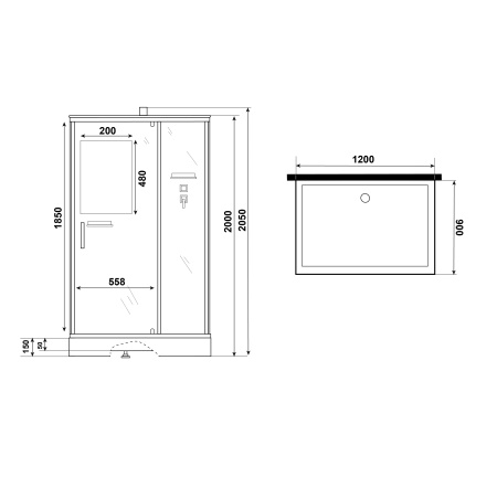 Душевая кабина Niagara Standart ST120/90/15Q/BL/BK (120х90х200) прямоугольник,поддон 15см,распашная,проф.черный,без крыши