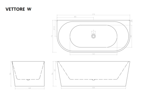 Акриловая ванна Cerutti SPAVETTORE W  приставная  170x75x56