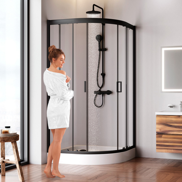 W90G-401-100BT Душевое ограждение AM.PM Gem 1/4 Rond 100x100 стекло прозрачное, профиль черный матовый