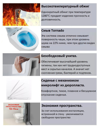 Унитаз LUIGI Aria Tornado подвесной безободковый со смывом торнадо Ceruttispa CT11101 (490x370x370)