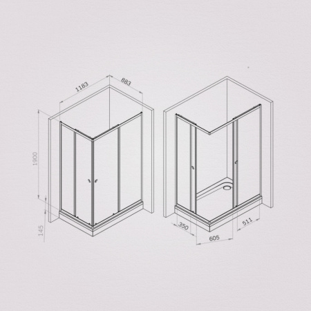W87G-403-12090-BT Sunny Душевое ограждение AM.PM прямоугольн, раздвижн двери 120x90 черный,стекло прозрачное