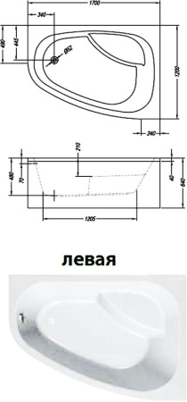 Акриловая ванна Kolpa San Chad 170/Sx120 (левая) экран, каркас, сифон