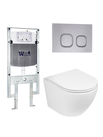 Комплект инсталляции с унитазом Weltwasser AMBERG 497 ST + MERZBACH 043 GL-WT + AMBERG RD-CR