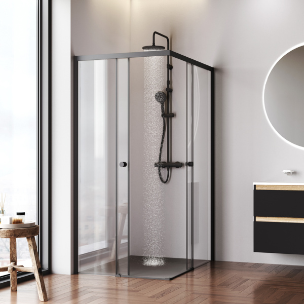 W94G-403-120290-BT1K X-joy Душевое ограждение AM.PM прямоугольное,раздвиж.двери 120x90 черный мат.