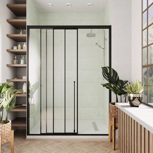 Душевая дверь раздвижная Premium Prato 300 B-L, 1100х2000, черный матовый, стекло прозрачное