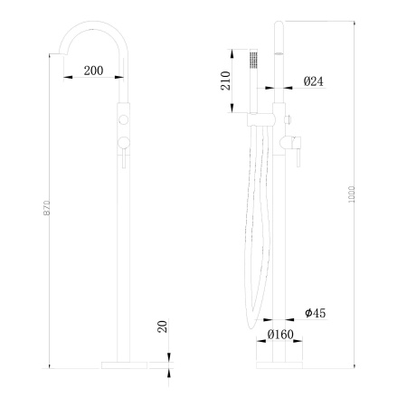 Смеситель ABBER Wasser Kreis AF8115B напольный для ванны, черный матовый