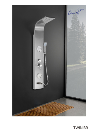 Панель TWIN BR душевая из нержавеющей стали с форсунками Ceruttispa CT9988, цвет матовая нержавеющая сталь