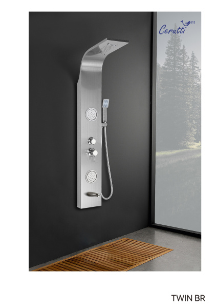 Панель TWIN BR душевая из нержавеющей стали с форсунками Ceruttispa CT9988, цвет матовая нержавеющая сталь