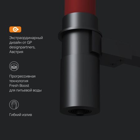 F8007828_xxx Like, Смеситель для кухни AM.PM с каналом для питьевой воды и гибким изливом, черн., красный