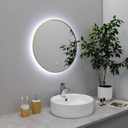 Зеркало с подсветкой LED Fixsen FX-1080G круглое 80х80 см, золотой сатин