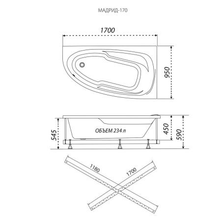 Ванна Triton Мадрид-правая 1700x950 мм